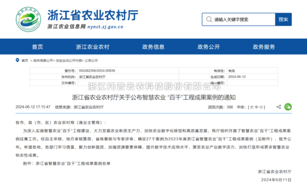 2023年度浙江省智慧农业“百千”工程成就案例颁布！麻将胡了4大案例成功入选